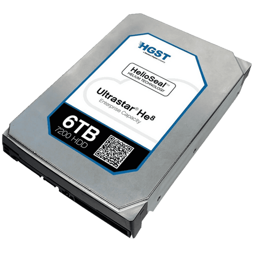 HGST Ultrastar He8 6TB 7.2K RPM SATA 6Gb/s 3.5" HDD, reliable enterprise storage for data centers.