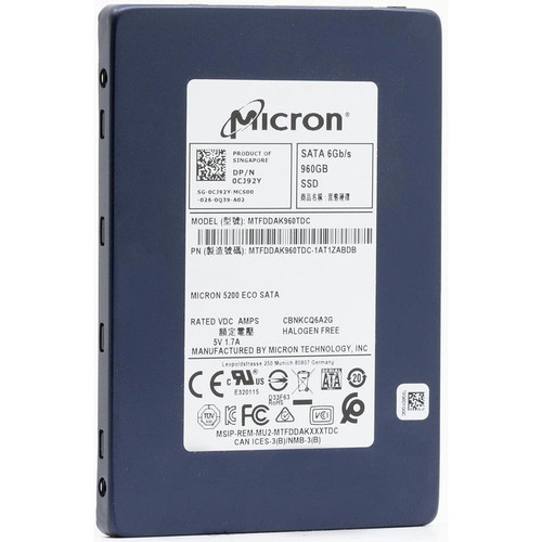 CJ92Y Micron 5200 ECO 960GB SATA SSD 6Gb/s 3D TLC 2.5in for fast data storage and system upgrade.