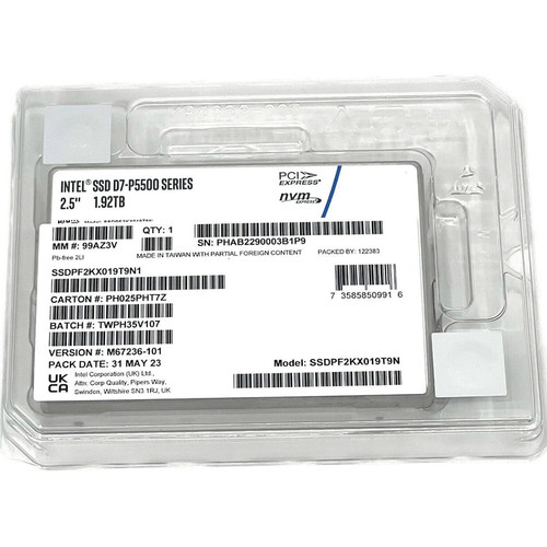 Intel P5500 1.92TB PCIe Gen 4.0 NVMe SSD for high-speed data storage in enterprise servers.