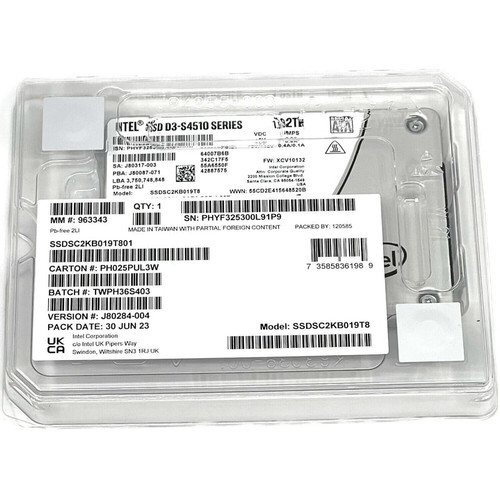 Intel D3-S4510 1.92TB SATA 6Gb/s 2.5" AES 256-bit SSD for data storage and high-performance computing.