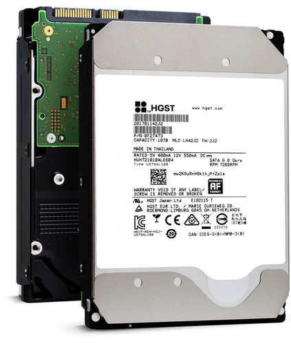 HGST Ultrastar He10 10TB 7.2K RPM SATA 6Gb/s 512e 256MB 3.5" HDD, ideal for enterprise storage.