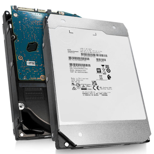 HP MG09 14TB 7.2K RPM SATA 6Gb/s 4kn 3.5in hard drive, ideal for high-capacity data storage and server use.