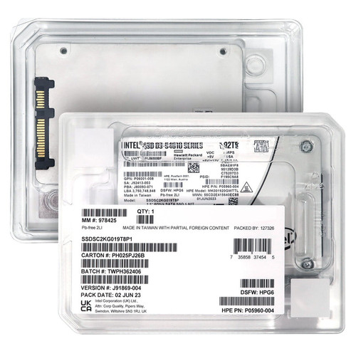 HP D3-S4610 1.92TB SATA 6Gb/s SSD, 2.5in, 3D TLC, high-speed storage for enterprise applications.