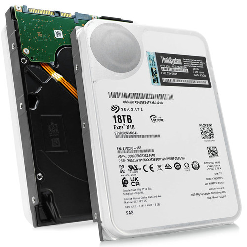 Seagate/Lenovo Exos X18 18TB SAS 7.2K RPM 512e CMR 3.5in hard drive for enterprise storage.