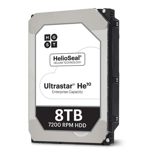 HGST Ultrastar He10 8TB SAS HDD, 7.2K RPM, 12Gb/s, 4Kn, 256MB cache, 3.5" ISE for enterprise storage.