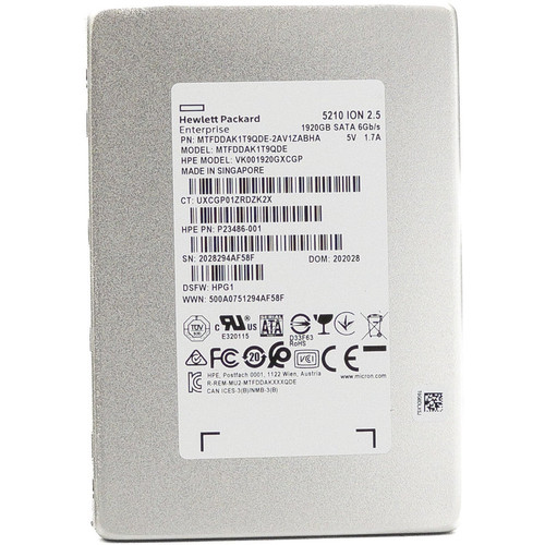 HP 5210 ION 1.92TB SATA 6Gb/s 3D QLC SSD, for high-performance data storage in enterprise and server applications.