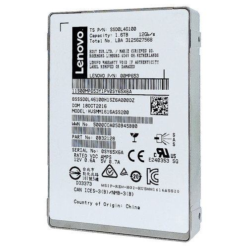Lenovo Ultrastar 1.6TB SAS 12Gb/s Write Intensive MLC 2.5in SSD for enterprise storage and data centers.