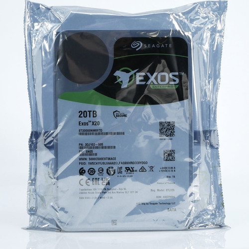 Seagate Exos X20 20TB 7.2K RPM SATA 6Gb/s 3.5in hard drive for enterprise storage and data centers.