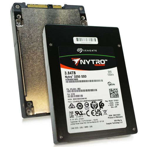 Seagate Nytro 3350 3.84TB SAS SSD, 1 DWPD, 12Gb/s, 2.5in, 3D TLC for enterprise storage.