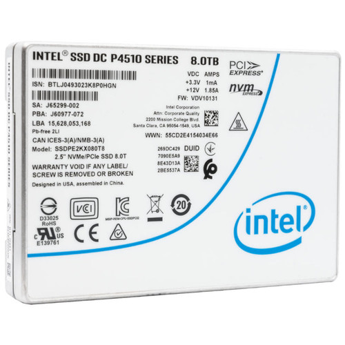 Intel DC P4510 8TB PCIe Gen3 x4 2.5" Enterprise SSDPE2KX080T801 for high-performance data center storage.