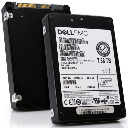 Samsung MZ-IL7T76A / Dell PM1643 7.68TB SAS SSD 12Gb/s 2.5in for enterprise storage and high-performance data centers.