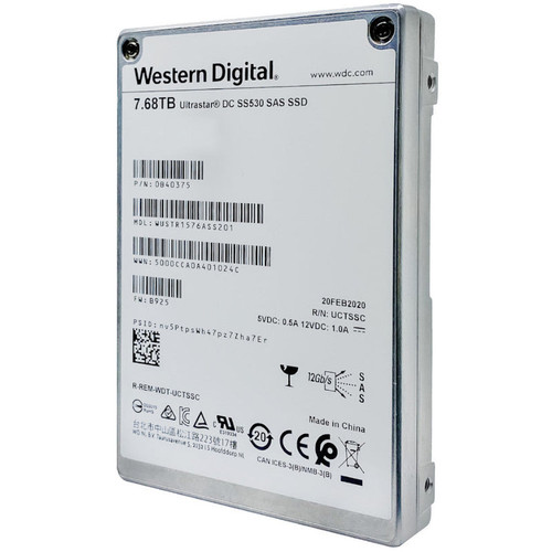 WUSTR1576ASS201 - Western Digital - Ultrastar DC SS530 0B40375 7.68TB SAS 12Gb/s 2.5in Solid State Drive