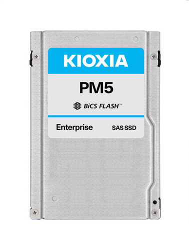 Toshiba Kioxia PM5-R 7.68TB SAS 12Gb/s 2.5" SED SSD for enterprise storage and data security.