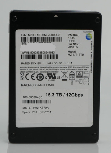 Samsung PM1643 15.36TB SAS SSD, 3D TLC, 2.5in, high-capacity data storage for enterprise use.