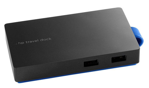HP T0K30AA USB Travel Dock for Notebook/Tablet, 2x USB 3.0, 1x USB 2.0, HDMI, VGA, RJ-45 Ethernet, portable connectivity.
