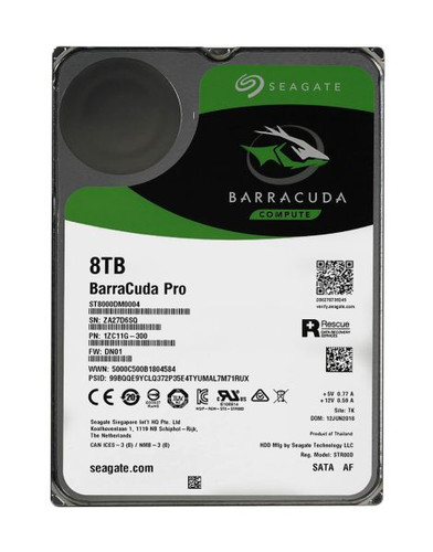 Seagate BarraCuda Pro 8TB 3.5-inch SATA HDD with 7200RPM cache for high-capacity data storage.
