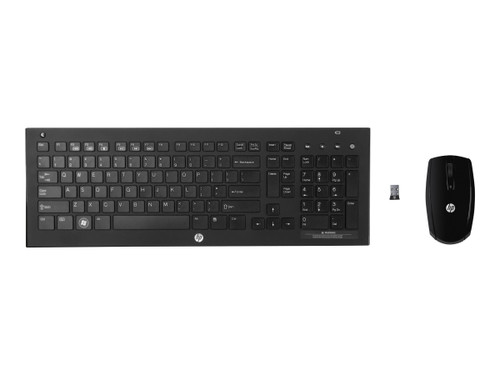 Wireless Elite V2 Desktop by HP, model QB356AA, French/English keyboard, sleek black office computer for productivity.