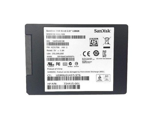 HP 128GB MLC SATA SSD, 6Gbps, 2.5-inch internal drive for fast data storage.