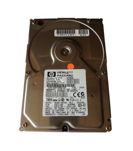 HP D4963-69001 4.2GB Ultra SCSI 68-Pin 3.5" internal hard drive for enterprise data storage and transfer.