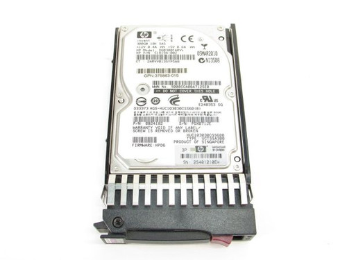 HP DG0300FARVV 300GB 10K RPM SAS 6Gbps 2.5" dual port hard drive with tray for high-performance data storage.