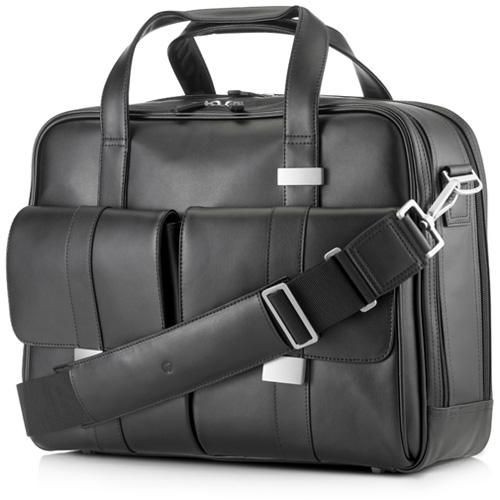 HP Elite 15.6-inch leather carrying case, durable, sleek design, ideal for laptop transport and protection.