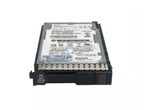 HPE 759546-001 300GB 15K RPM SAS 12Gbps 2.5in SFF hot swap enterprise hard drive with tray for server storage.