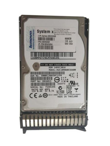 IBM Lenovo 600GB SAS 12Gb/s 10K RPM 2.5-inch hot swap internal hard drive for System x data storage.