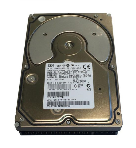 IBM Ultrastar 18ES 9.1GB 7200RPM Ultra SCSI 50-Pin 3.5-inch HDD for enterprise server storage.
