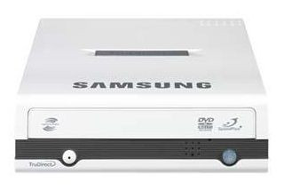 Samsung LightScribe 20x DVD-RW DL USB 2.0 External DVD Drive, white, for data burning and playback.