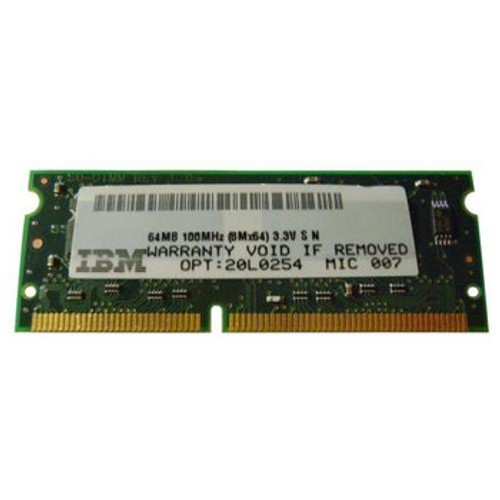 20L0254 - Lenovo 64MB 100MHz PC100 non-ECC Unbuffered CL2 144-Pin SoDimm Memory Module