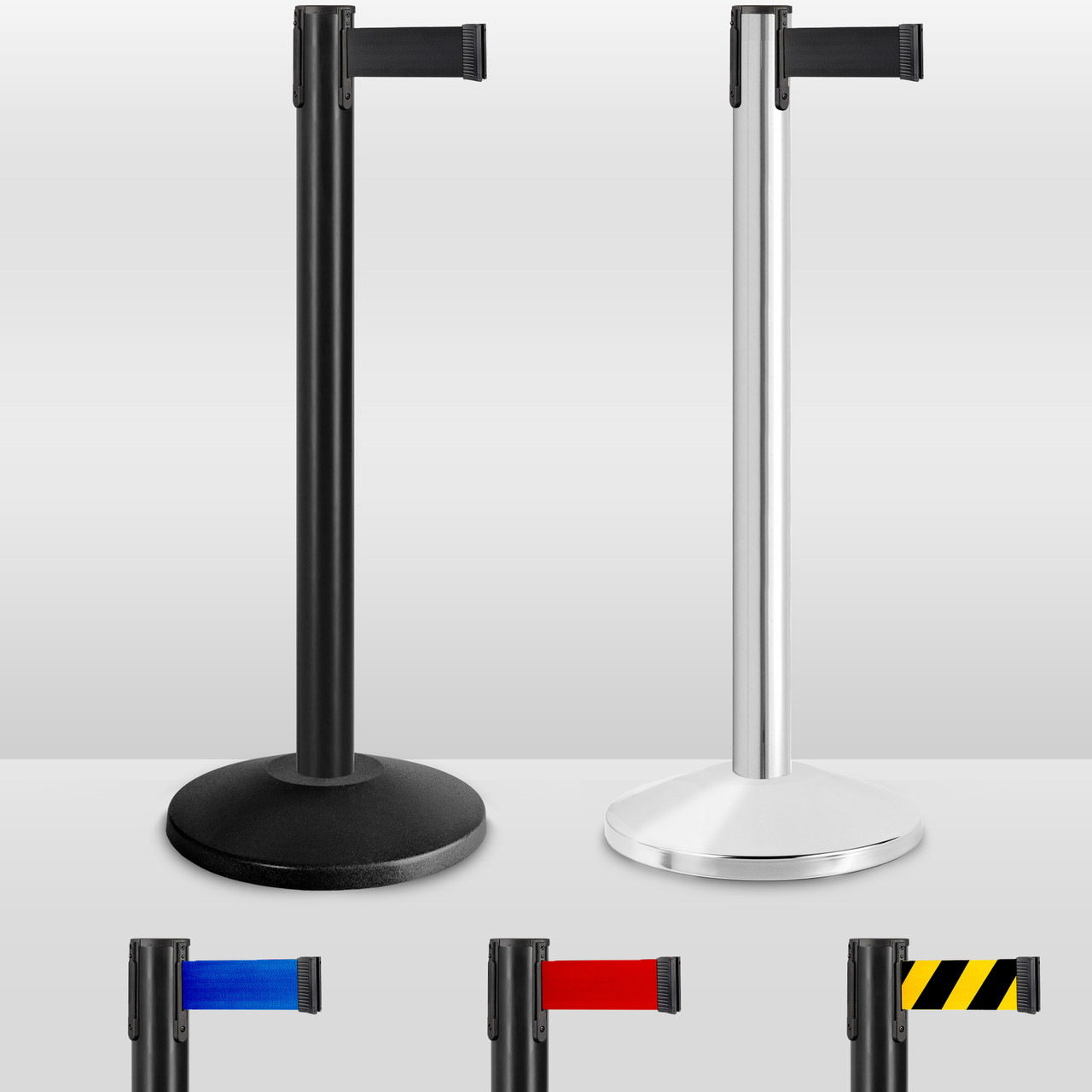 More Colors Available US Weight Heavy Duty Premium Black Stanchion with 7.5-Foot Pro Retractable Belt 
