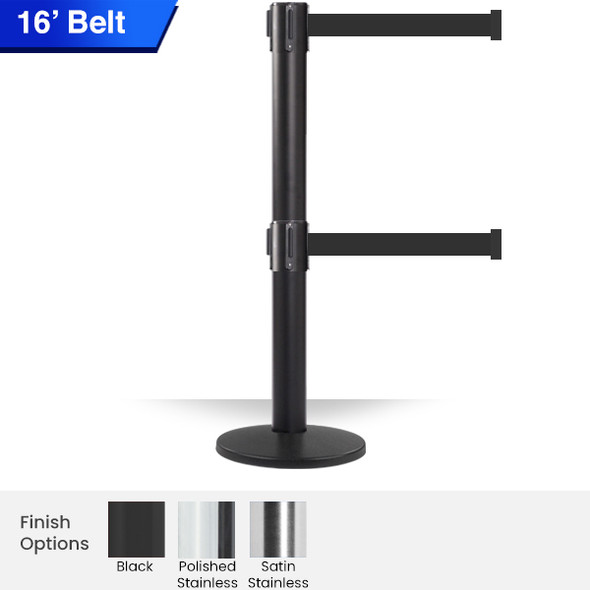 Queue Pro Twin Stanchion with 16 foot belt in black