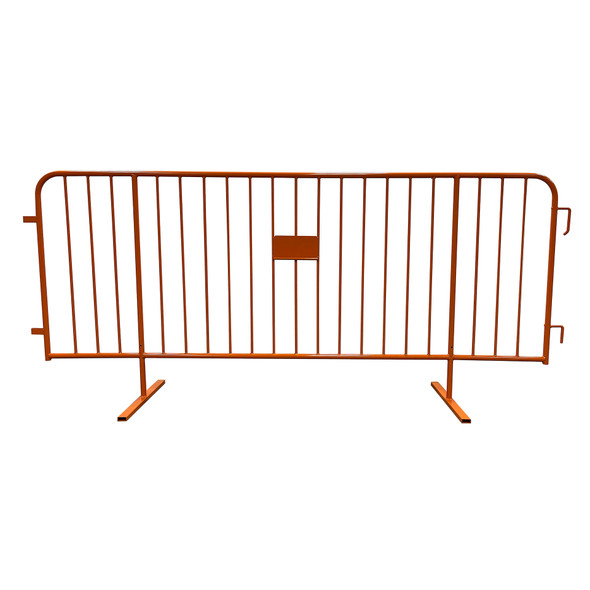 8.5 Ft Orange Steel Crowd Control Barricades with Flat Bases HD 1.0