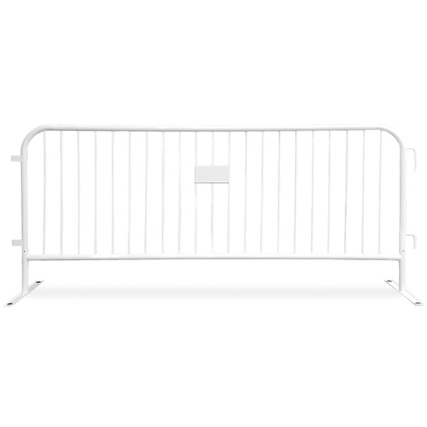 8.5 ft White Steel Crowd Control Barricades with Flat Bases