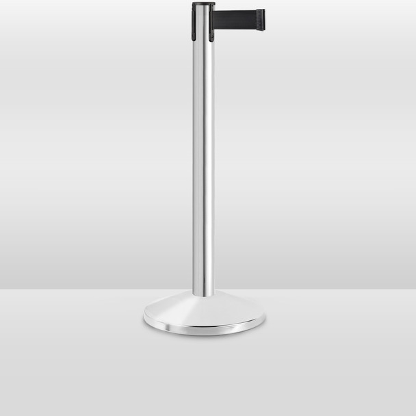 Polished Stainless Stanchion Post with Black Retractable Belt