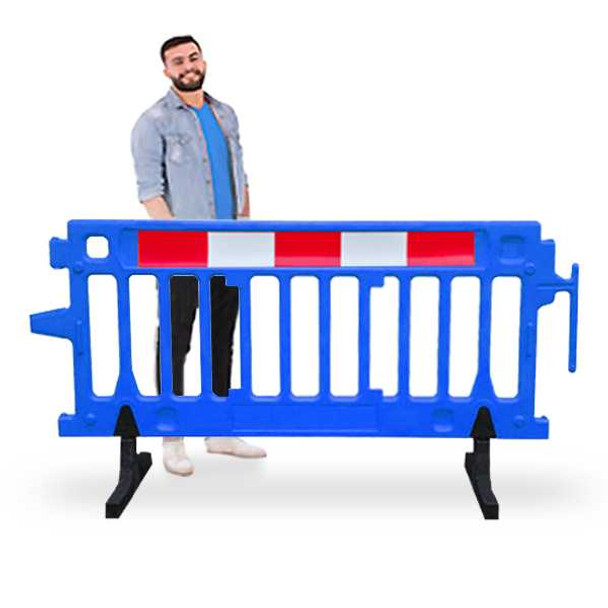 Plastic Crowd Control Barriers | Blue CrowdPro Reflective Movit & GuideMaster Plastic Barriers Epic Crowd Control