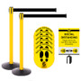 Retractable Belt Barrier Social Distancing Kit - 2 Stanchions with Sign Holder & 6 Floor Stickers