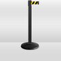Black Retractable Belt Stanchion Barrier With Yellow and Black Diagonal Belt