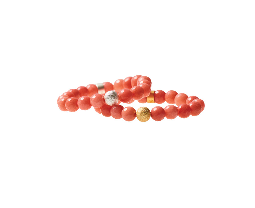 Coral Agate Beaded Crown Jewel Bracelet with Gold Spacers – BellaRyann