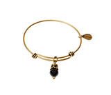 Jet Black Jade Expandable Bangle Gemstone Bracelet in Gold