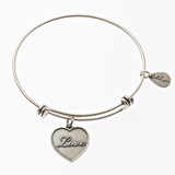 Love Expandable Bangle Charm Bracelet in Silver