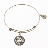 Aries Zodiac Expandable Bangle Charm Bracelet in Silver