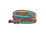 Erin - Multi Section Beads with Dark Brown Leather - 4 Wrap Bracelet