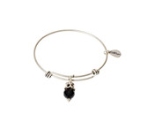 Jet Black Jade Expandable Bangle Gemstone Bracelet in Silver