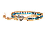 Lana - Sapphire Crystal & Metal Beads with Tan Cord - Single Wrap Bracelet