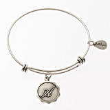 Letter A - Expandable Bangle Charm Bracelet in Silver