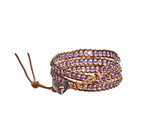 Rebecca - Purple Iridescent with Tan Leather - Triple Wrap Bracelet