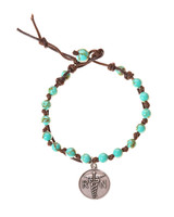 RN Nurse Stainless Turquoise Stone Charm Leather Wrap in Silver
