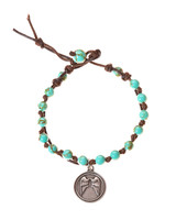 Angel Wings Stainless Turquoise Stone Charm Leather Wrap in Silver