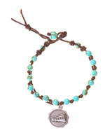 Cheer Megaphone Stainless Turquoise Stone Charm Leather Wrap in Silver